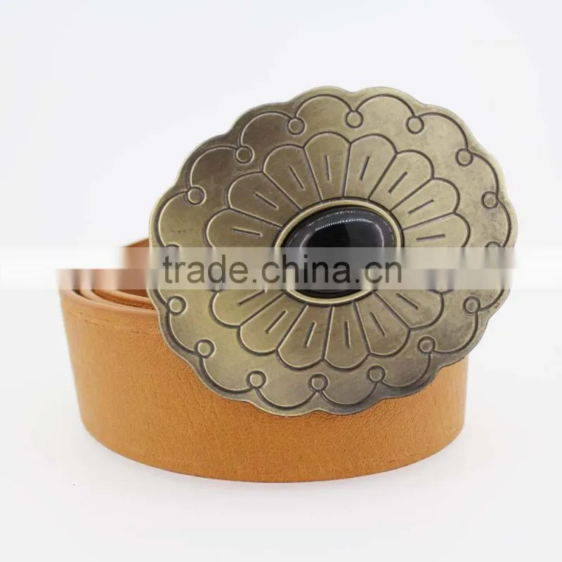 2015 Vintage Style women's fashion PU brand belt with Flower shape buckle