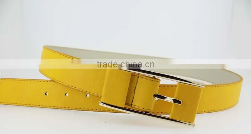 Women's fashion Yellow PU leather Plain jeans belt with yellow leather accessories in china Factory