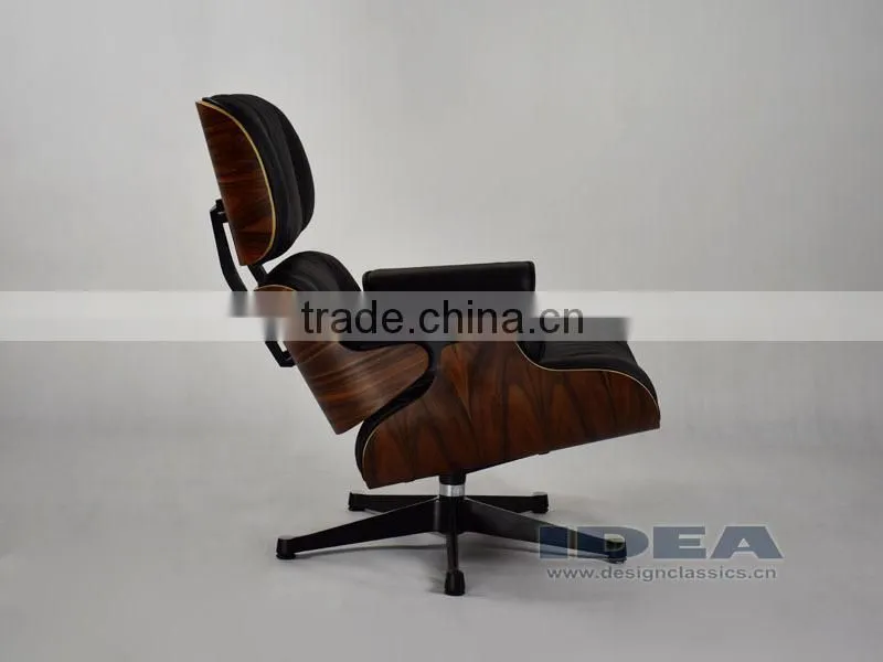 Replica Charles Lounge Chair and Ottoman Rosewood Veneer Black Leather