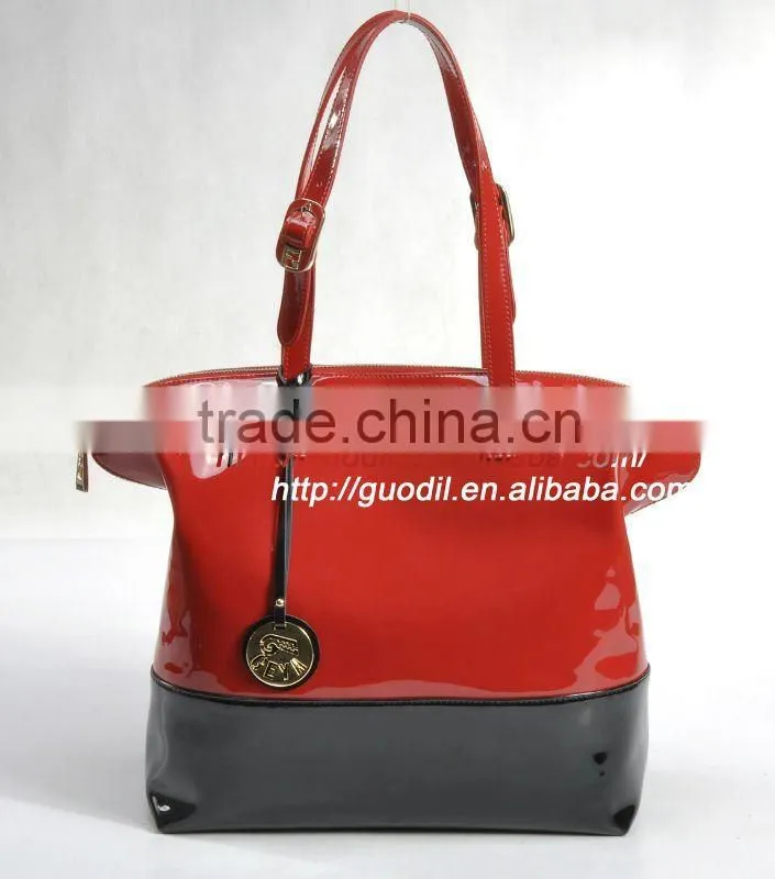New arrival! Red Patent leather twistlock tote fashion ladies handbags