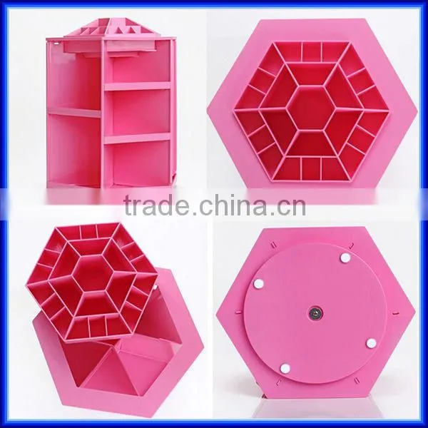 Hot sell pink rotating acrylic cosmetic organizer, custom plastic storage cosmetic organizer