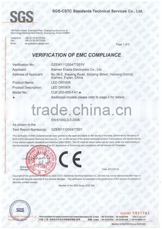 Waterproof LED Driver / Power Supply constant current with CE Certification