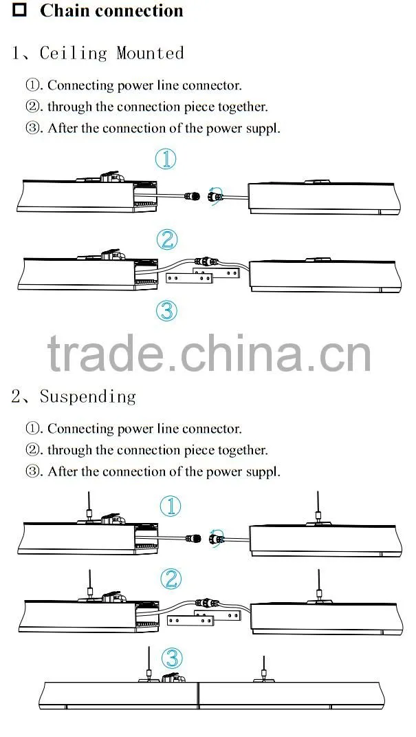 High lumen led linear pendant lighting fixtures IP65 60w dimmable lighting