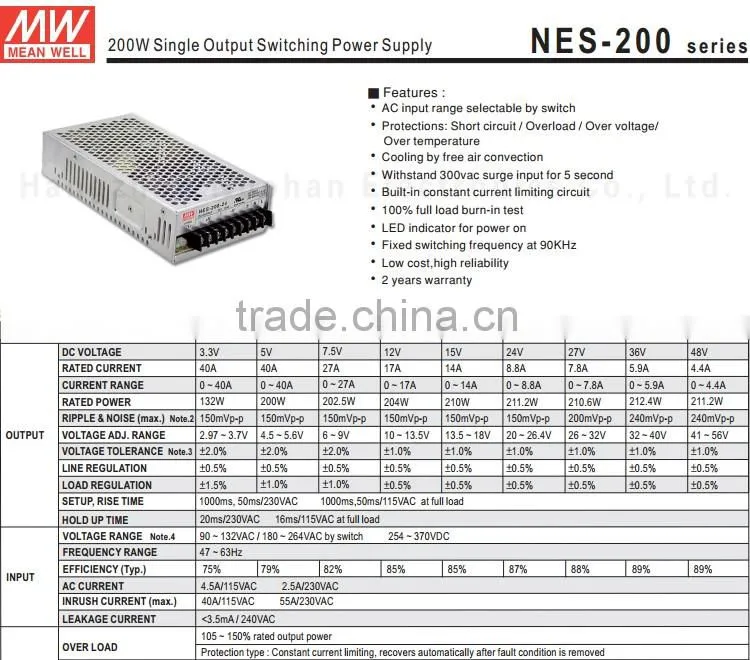 Mean well 15v 200w switching power supply with UL CE EMC approved