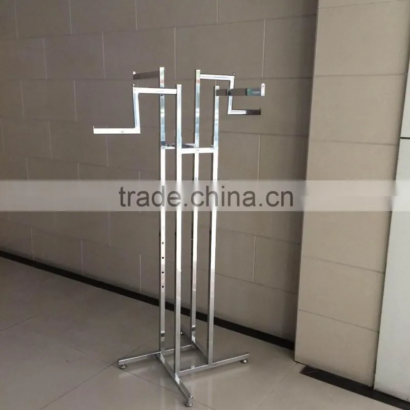 Heavy Duty 4-Way Stand-up clothes display rack stand with Straight Arms and Square Tubing