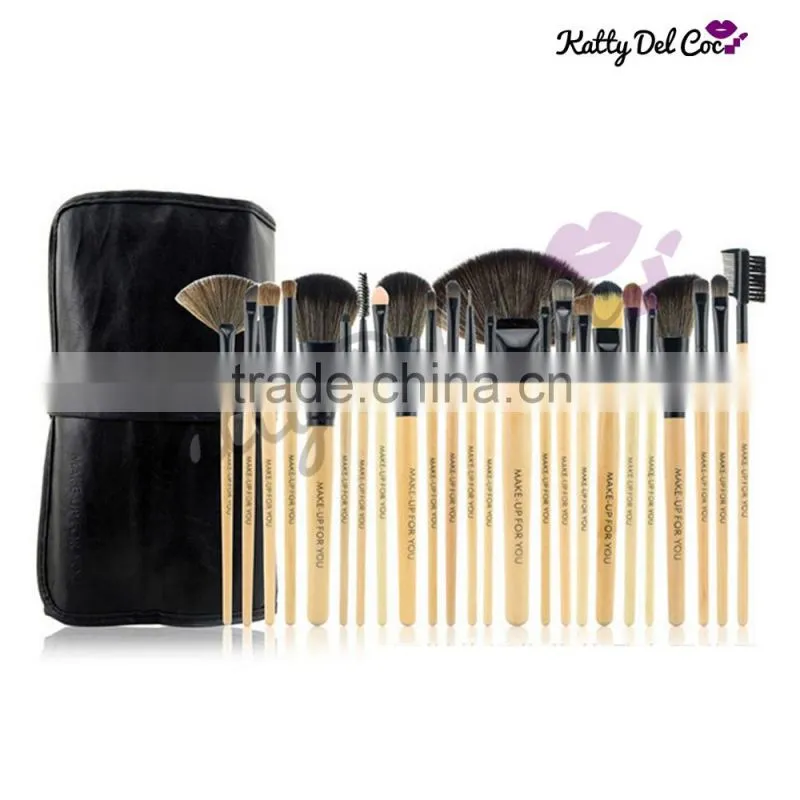 wood color 24pcs makeup brush Professional 24pcs custom logo makeup brushes set PU bag