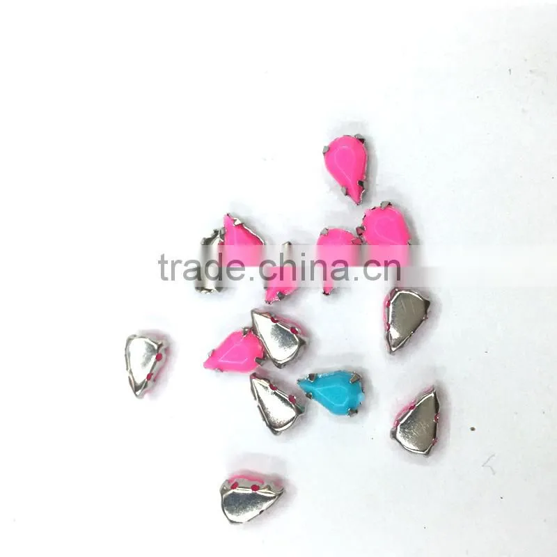 5*8mm teardrop hot pink pastel candy acrylic rhinestone metal claw nail garment trim sew on craft diy hobby bags gemstone