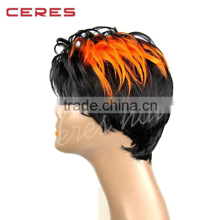 cheap High Temperature Fiber ST1B Orange wig synthetic wig for fashion lady short fashionable wig