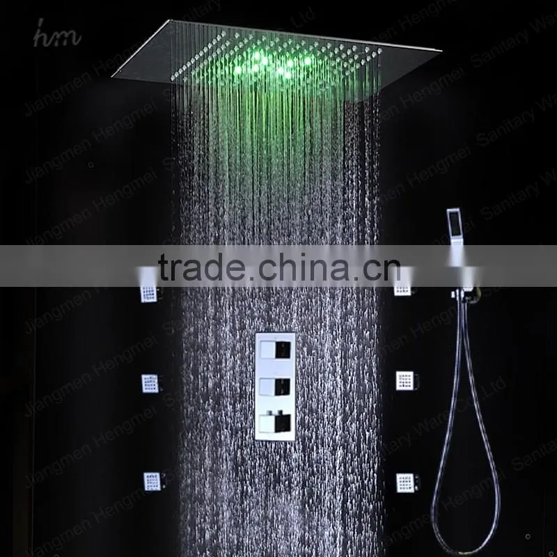 chrome finish led shower faucet embed ceiling square shower set stainless steel shower head with led hydro power lights