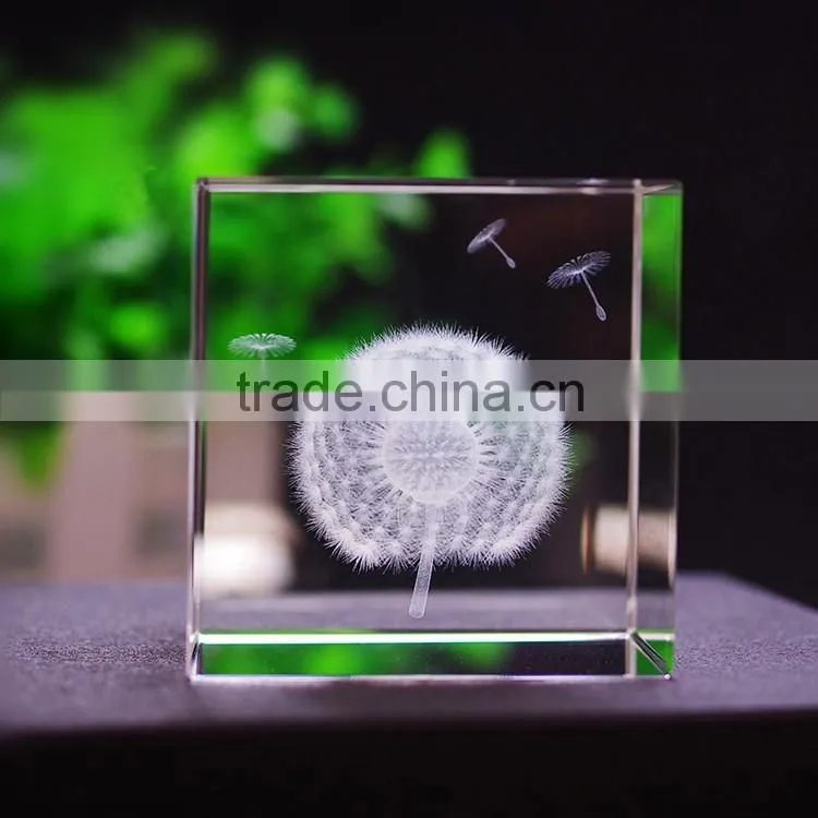 China cheap clear 3d laser engraved crystal glass block wholesale