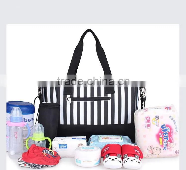Black and white stripe oxford diaper bag baby bag,bottle changing pad included