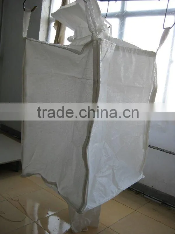 pp white u-panel bulk bag with fill spout and discharge spout/container bag with four side-seam loops