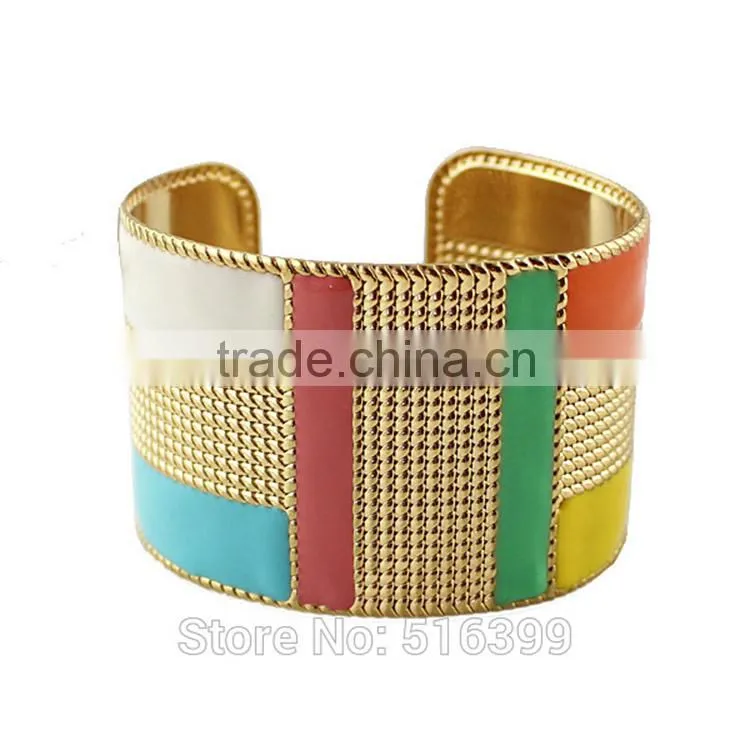 >>>4 colors Fashion Cuff Bracelets Bangles Exaggerated Gold Color with Colorful Enamel Bracelets New 2015/