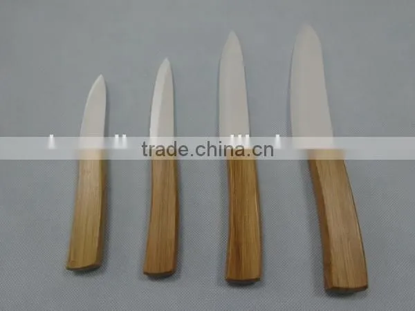 Bamboo Handle Ceramic Blade Knife set in PP strip Holder