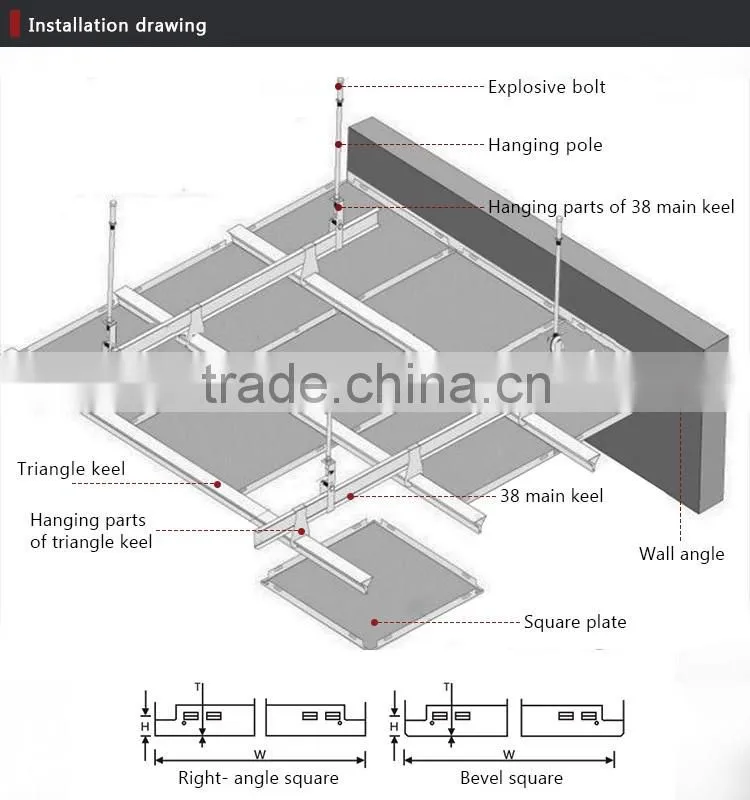 HTL38 Aluminium clip-in decorative ceiling tiles for home decor
