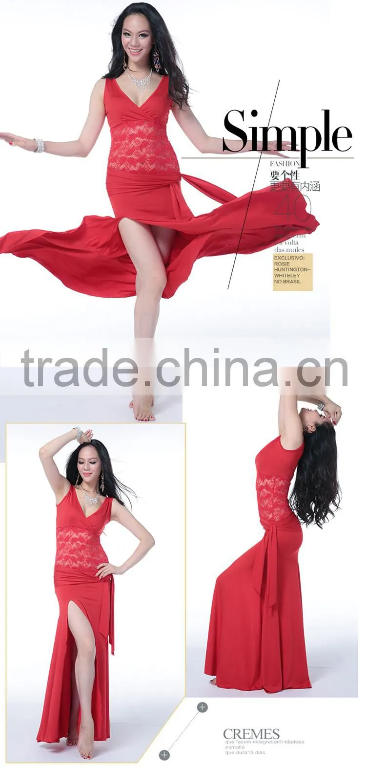 Wuchieal Free Size Red Belly Dance Long Summer Dress For Lady