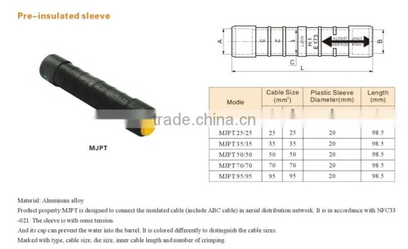 MJPTN series 70 mm2 pre Insulated cable sleeve