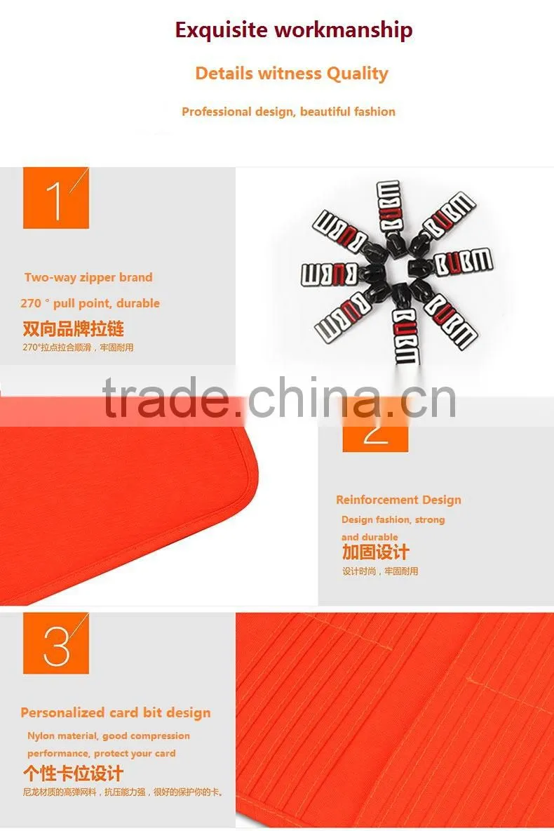 Nylon material orange custom card holder with protablet Card Wallet Wholesale