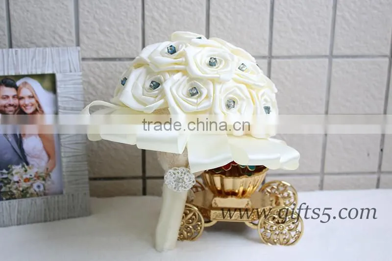 Elegant white wedding bridal bouquet with blue ctrystal wholesale