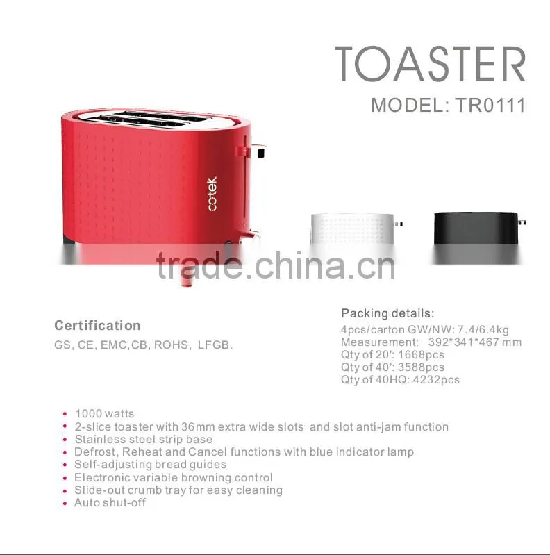 Alibaba China supplier 1000watts 36mm extra wide slots and slot anti-jam function bread machine