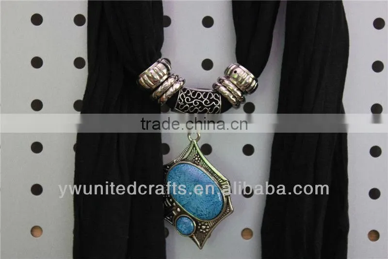 women fashion color blocking pendant scarf with beads metal bead pendant scarf