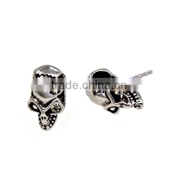 316L Stainless Steel Antique Silver Jewelry Mesn Hollow Skull Earrings