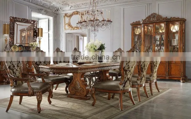 Ivory White Antique European Style Royal Hand Carved 8 Persons Long Dining Table With Matching Side Chair(MOQ=1 SET)