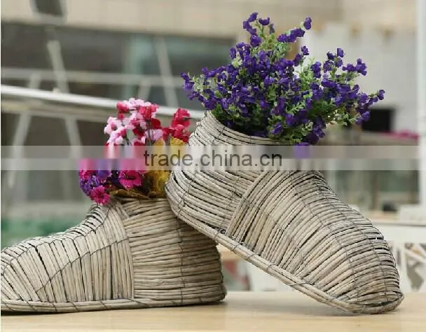 handmade plastic lined wicker basket for flower plant decoration wicker flower planter pot