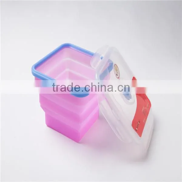 100% Food Grade Microwave Safe silicone foldable bowl with lockable lids