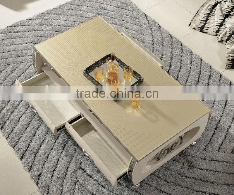 Modern home furniture tempered glass top wood base coffee table C309