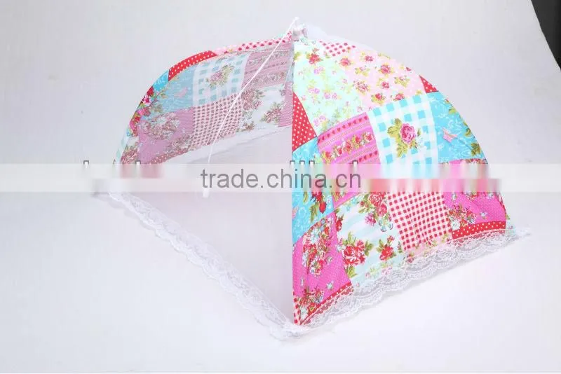 Net cloth folded food cover with florals food umbrella