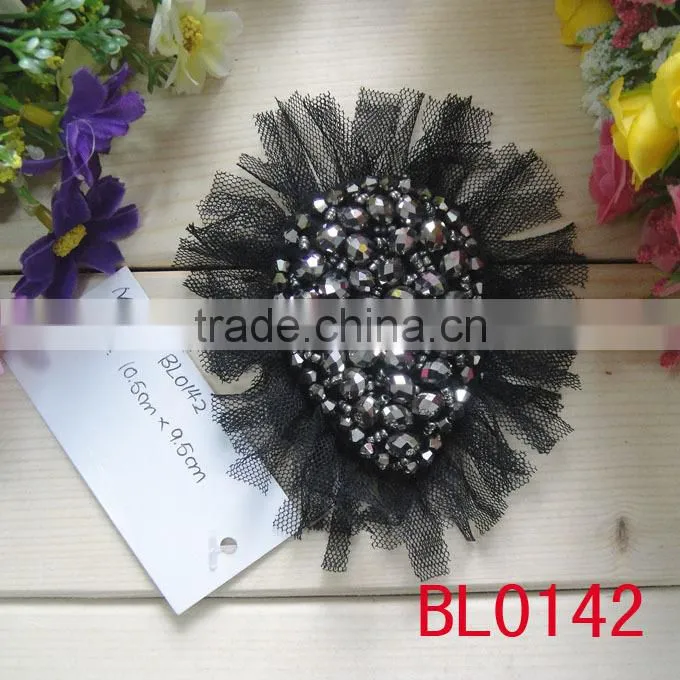 BL0132 black custom wholesale rhinestone beaded applique for garments accessories