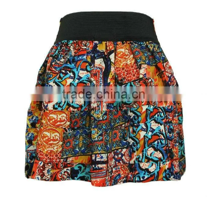 fashion garment factory A-Line flare western style printed pattern black yoke back girl's puffy skirt