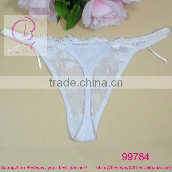 Sexy white floral g string with transparent lace