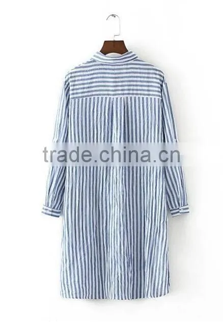 Runwaylover EY2325B Simple fashion style casual bf shirt lady long sleeve striped blouse
