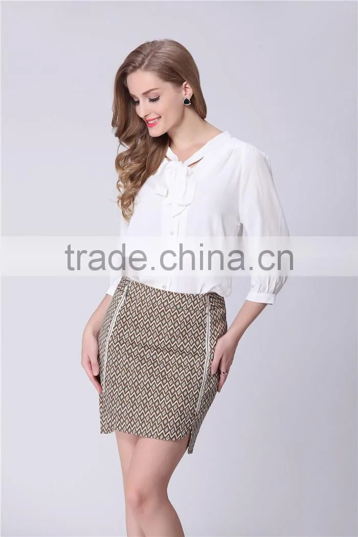elegant printed short ladies office uniform skirts with zip decoration