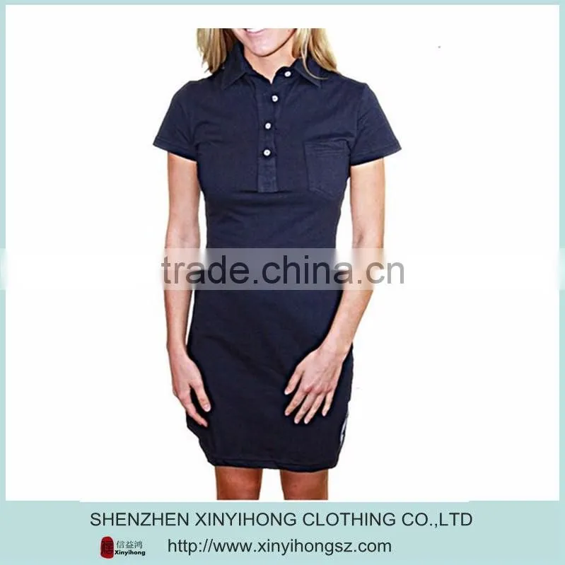 Dry wicking fabric slim fit golf dresses with open-hem sleeve