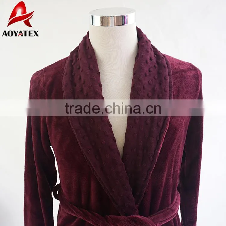 Hot selling minky collar soft flannel fleece long bathrobe gown