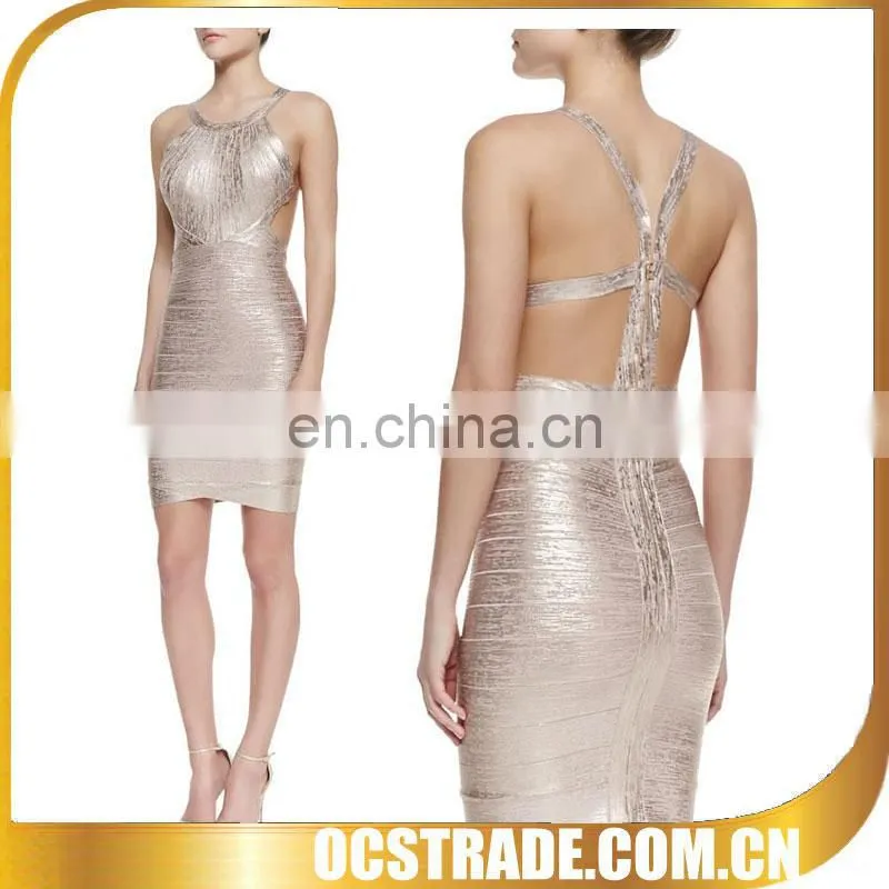 2014 high quality flour gold below the knee dresses for evening
