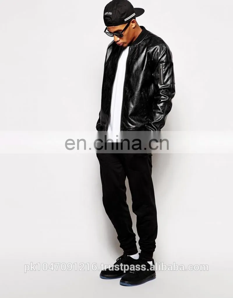 2014 Fashion Colletctions Men's Faux Leather Look Bomber Jacket