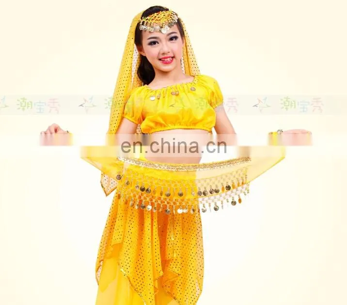 High chiffon gold coins performance belly dance hip scarf for kids Y-2052#