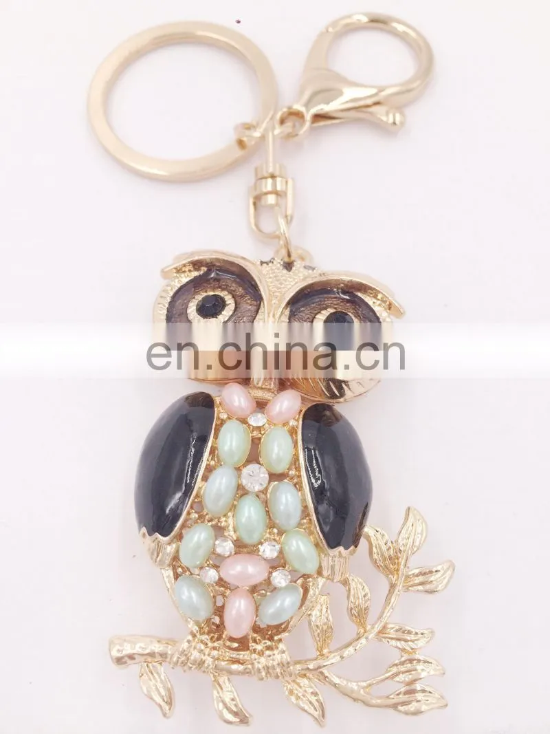 Cute Pearl Owl Keychain Purse Bag Pendant Charm Keyring Key Chain