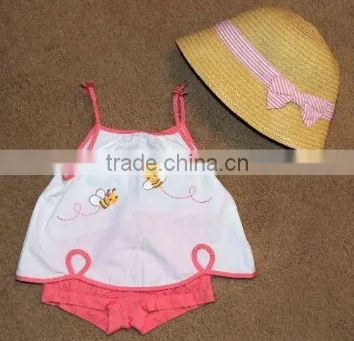 2014 Summer boutique Peach Bee Top Shorts Bloomers Set