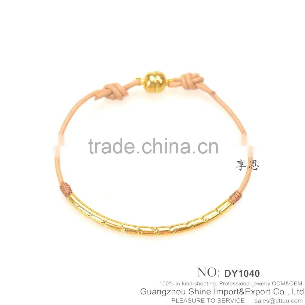 Multicolor genuine leather bracelet with goledn bending pipe for wholesale jewelry