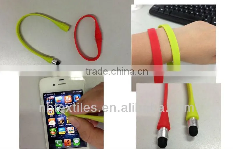 Silicone wristband stylus touch pen for touch screens