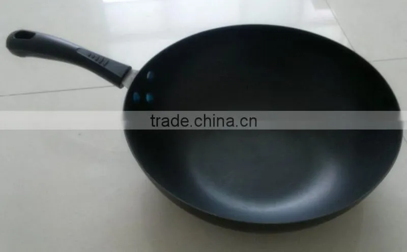 carbon steel non stick wok pan with glass lid and spoon