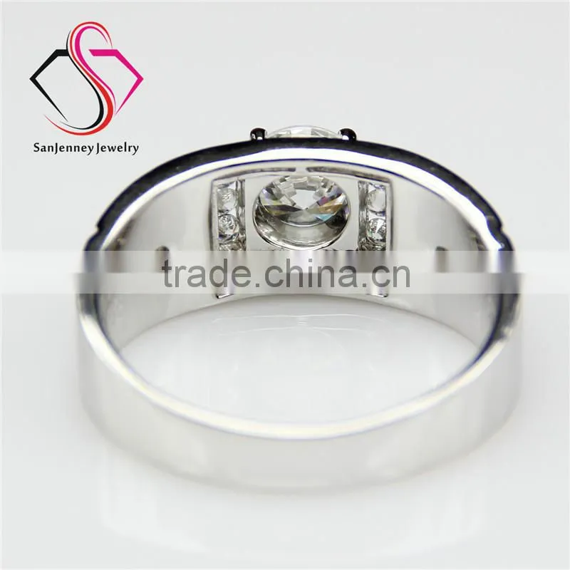 Round Brilliant Cut Moissanite 1.5CT 7.5mm Center 14k 18k White Gold Diamond Wedding Band for Men