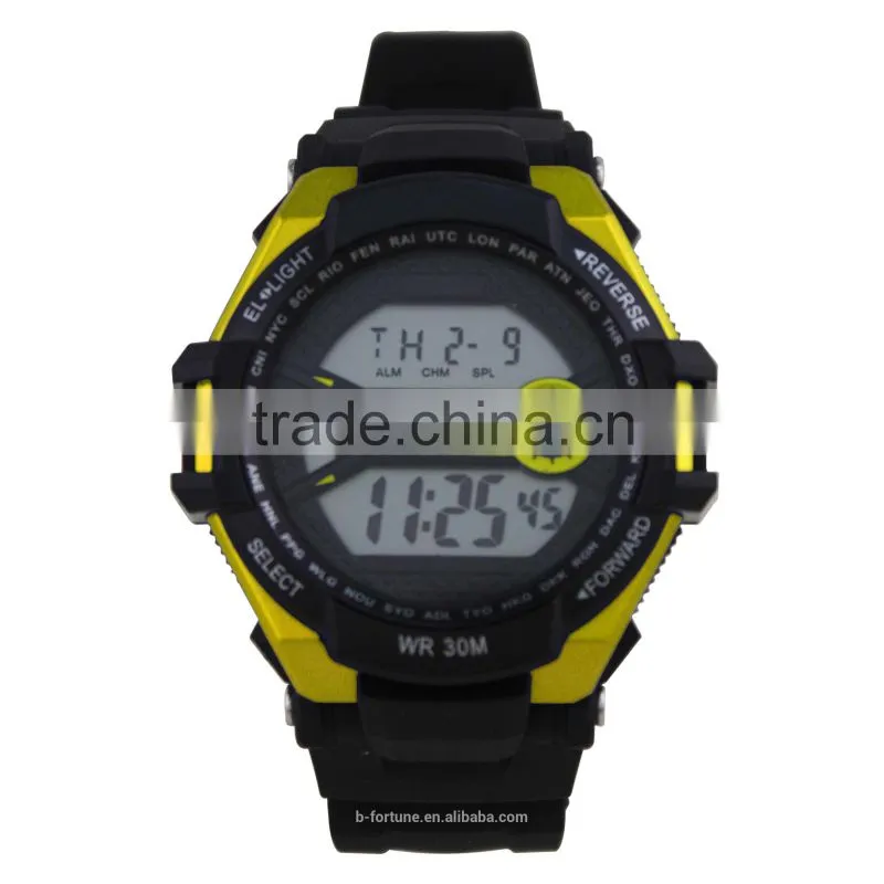 LP1338_YW Rubber strap digital chronograph timer counter LCD sports watch