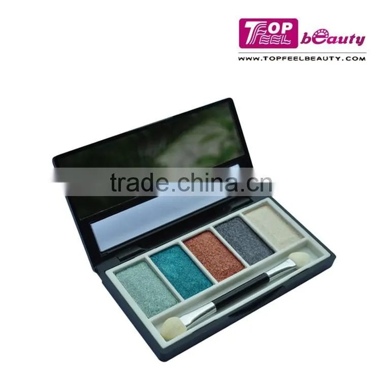 5 color oblong shape eyeshadow palette with transprent window