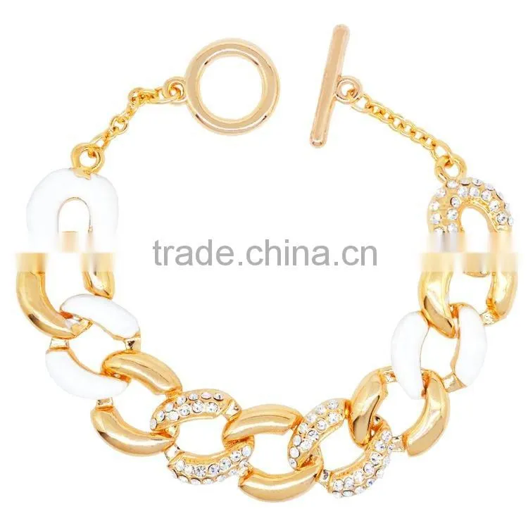 JOFO Brand Gold-Tone Diamond White/Black Enamel Cuff Bracele JDJ0394
